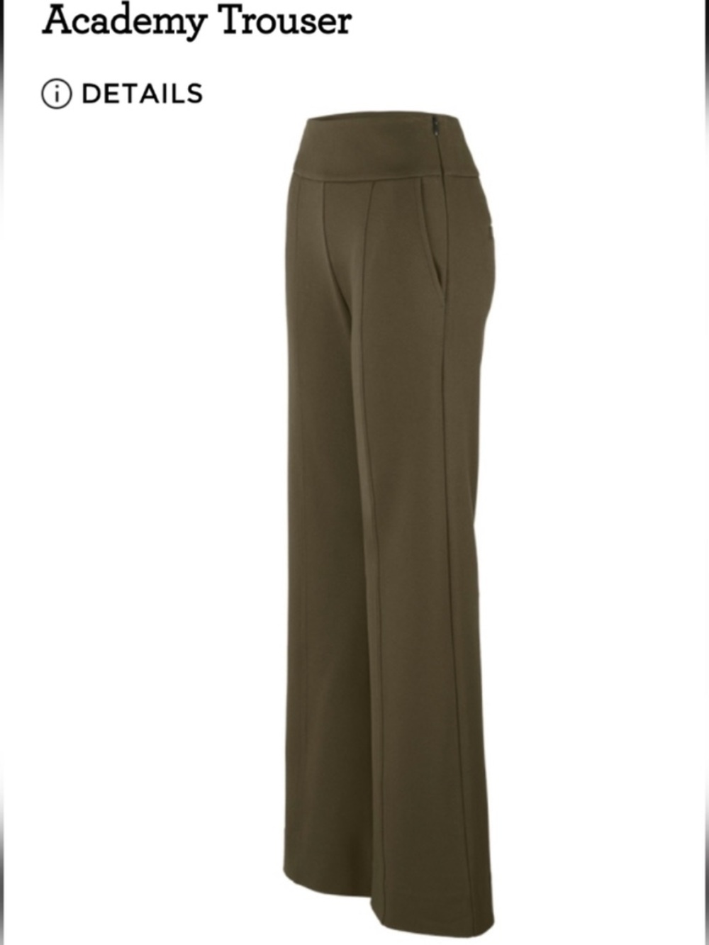 Cabi Academy Trousers Wide Leg High Rise Rib Ponte Olive Green Wren 4132R - Picture 3 of 13